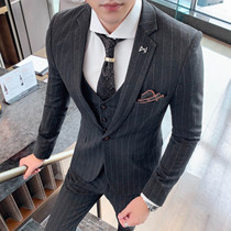 Suit three-piece suit mens youth suit British style slim wedding groom dress handsome casual Korean version tide
