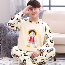 Pajamas winter men coral velvet plus velvet padded Junior Junior High School students autumn and winter flannel teenage boy suit