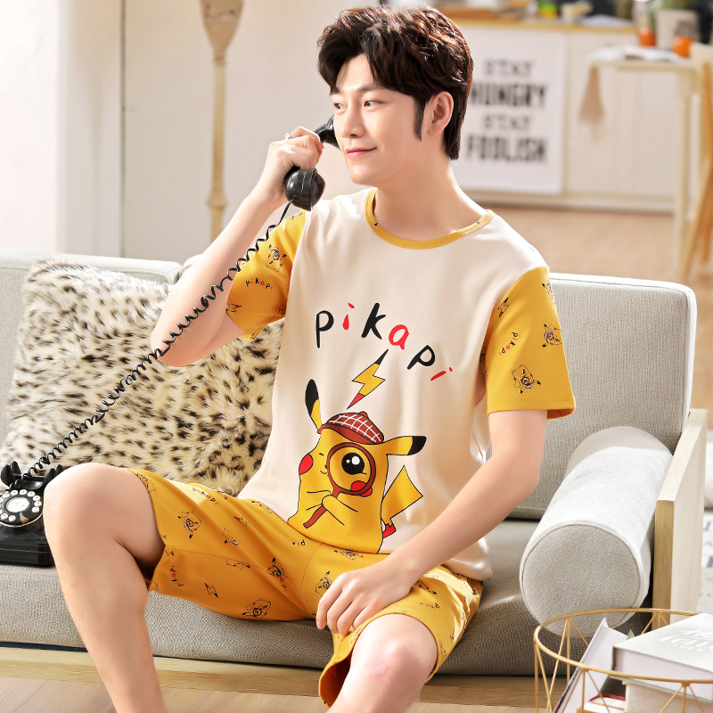 Teen pajama chàng trai mùa hè ngắn tay áo phim hoạt hình trong cậu bé lớn mỏng bông junior học sinh trung học người đàn ông quần áo về nhà.