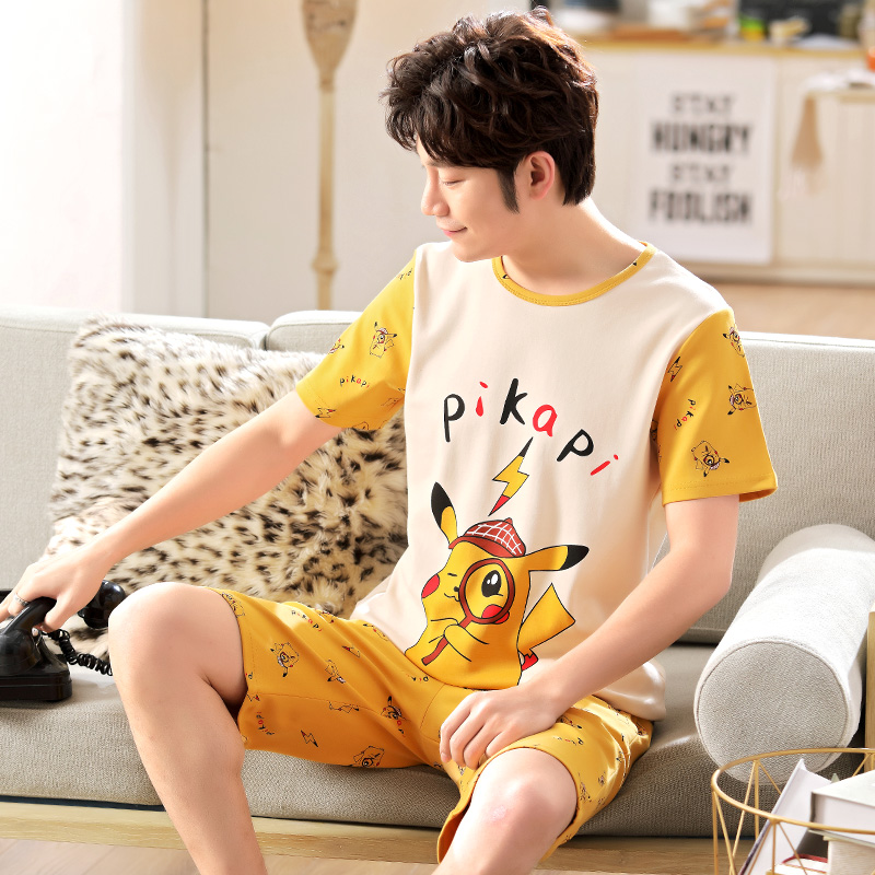 Mùa hè bé trai tuổi teen pajama ngắn tay mỏng giản dị junior học sinh trung học cotton phù hợp với mens quần áo nhà cotton.