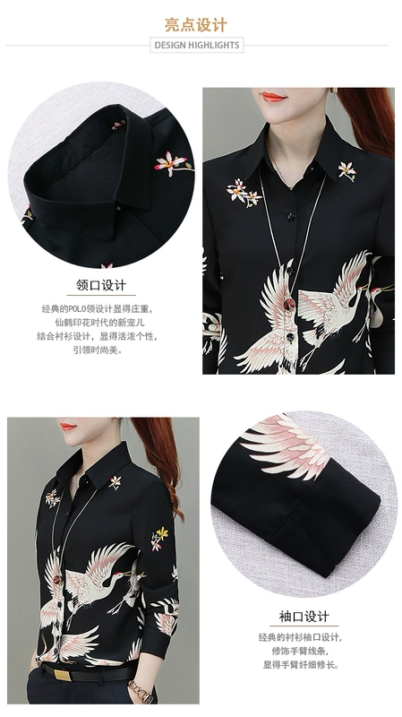 Áo sơ mi nữ mùa xuân 2019 mùa xuân mới retro thời trang ve áo dài tay áo đầu xuân khí chất áo sơ mi voan - Áo sơ mi dài tay