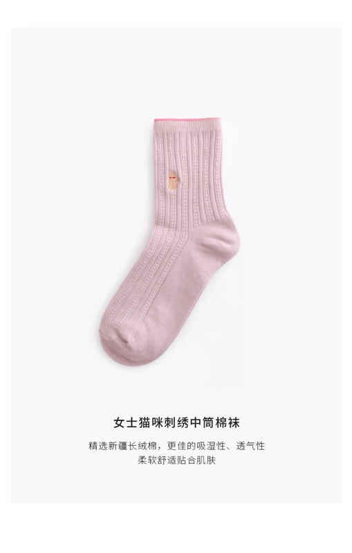 5 đôi vớ vớ nữ ống phiên bản Hàn Quốc của mùa xuân gió mùa xuân và vớ cotton mùa thu màu rắn Nhật Bản đôi kim thêu thông thường vớ của phụ nữ thủy triều - Bít tất nữ