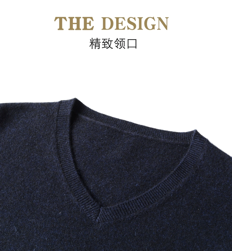 Áo len lông cừu Hengyuan Xiangcai ngắn tay áo len cashmere Áo len cổ chữ V màu đơn sắc nửa tay áo len cổ tròn - Áo len Cashmere