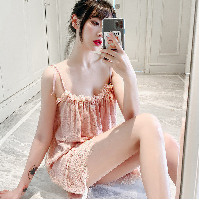 Sexy pajamas female summer fairy big size fat lace suspender nightdress passion temptation sexy short skirt teasing hot