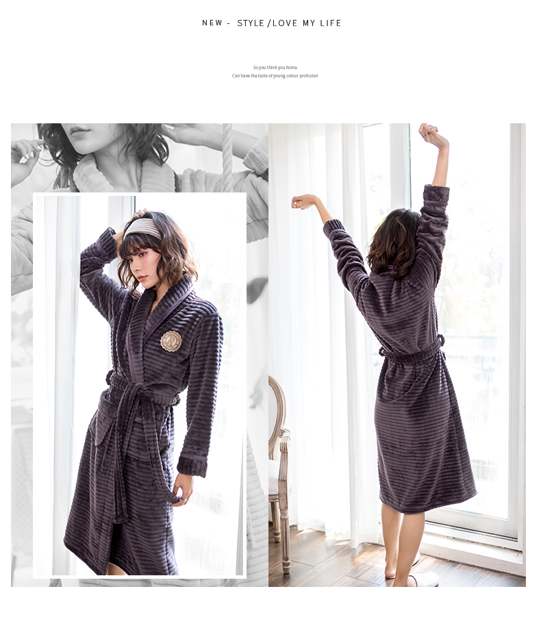Áo ngủ mới flannel nữ mùa thu và mùa đông dày lông cừu san hô áo choàng dài tay nam cộng với đồ ngủ đôi dài nữ - Night Robe bộ pijama lụa
