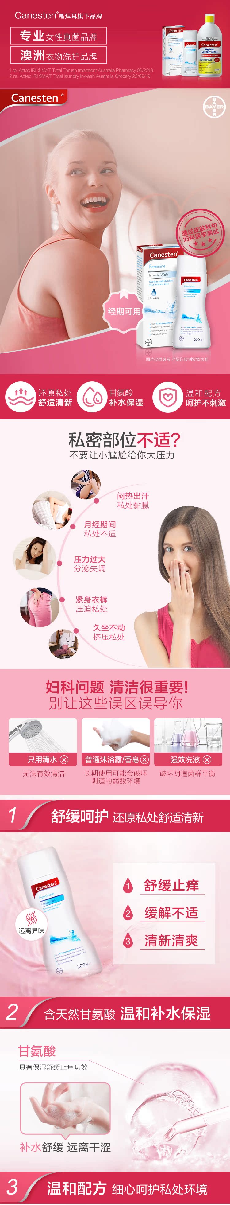 拜耳 Canesten 凯妮汀 私处护理洗液 200ml 图1