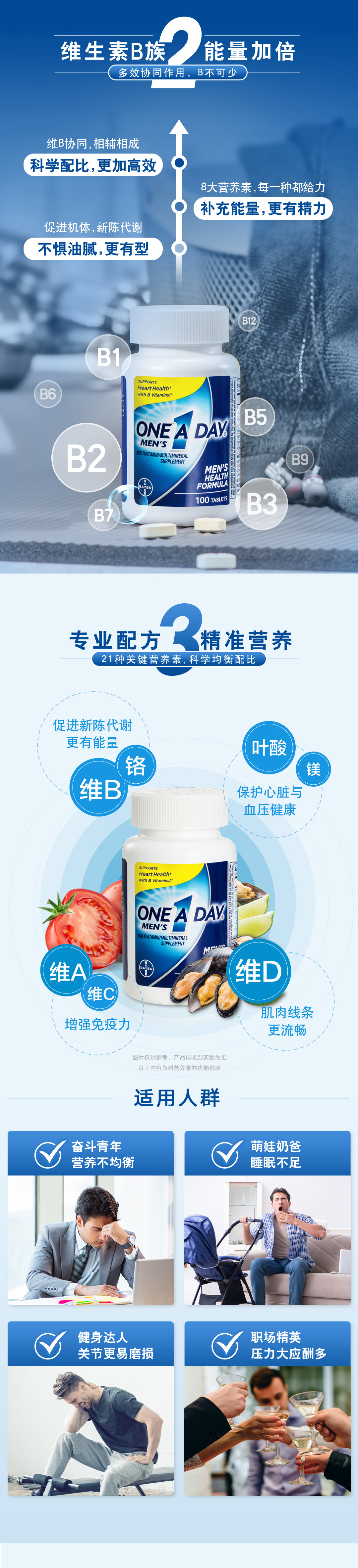 德国拜耳 oneaday 男士复合维生素100粒+女复合维生素50粒 图3