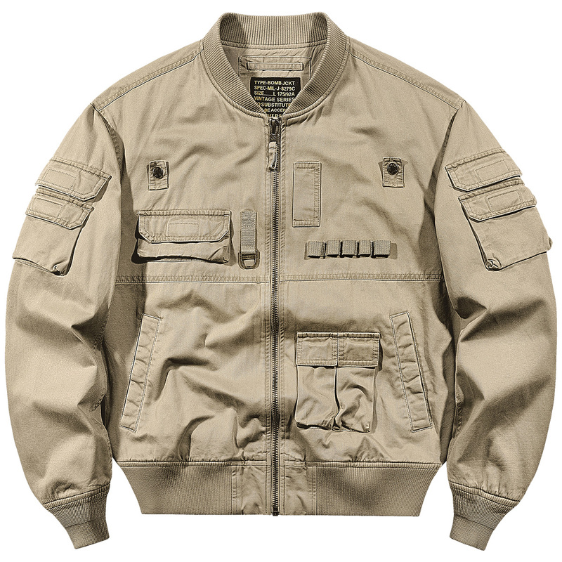 Vip Heavy-Duty Pure Cotton Flight Jacket Men's American Retro Baseball Jacket Spring and Autumn Loose Multi-Pocket Workwear Jacket