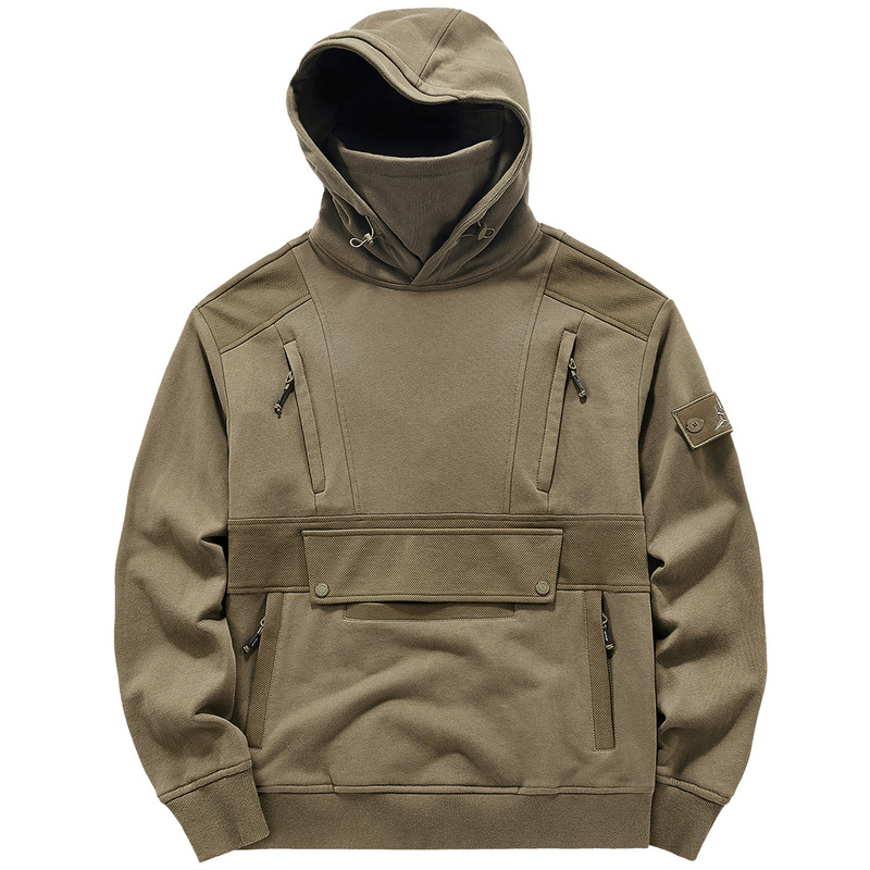 Vip American Retro Heavyweight Sweatshirt for Men with Functional Mask, Multi-Pocket Hoodie, Niche Design Top