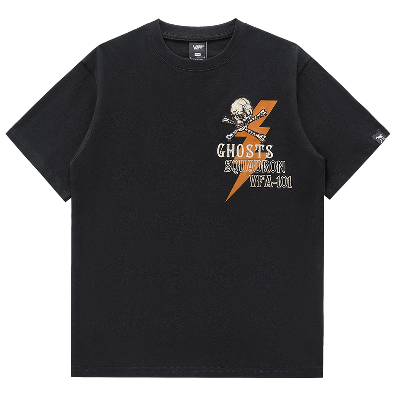 Vip American Retro Skull Embroidered Short-Sleeve T-Shirt for Men, Summer Heavyweight Pure Cotton Brushed Half-Sleeve Tee, Trendy Brand Top