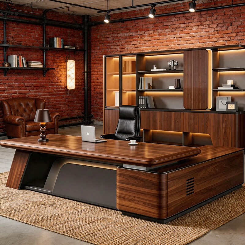 Modern, Simple, High-End, and Elegant Executive Desk with Side Table, Solid Wood Executive Desk, Office Boss Desk, Ceo Desk
