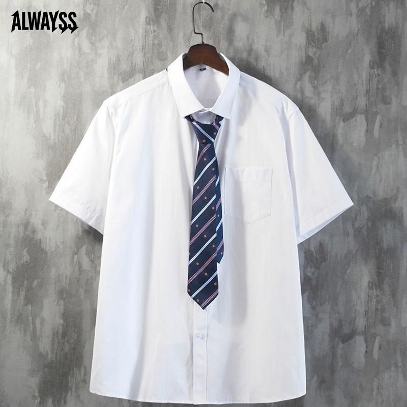 White Short-Sleeved Shirt for Men, Summer Thin Style, College Style, Versatile, Loose, Large Size, Tie, Half-Sleeved Shirt, Casual Top