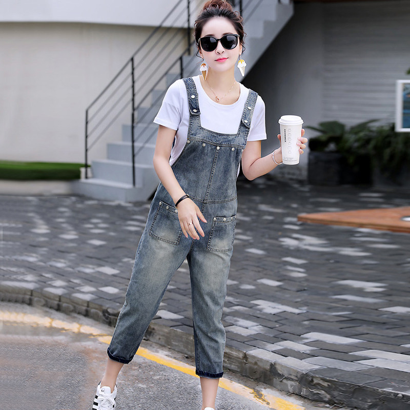 Godelin Bib Pants Women's 2020 Summer Dress New Korean Style Slim Jeans Loose Suspenders Jumpsuit Nine-point Pants