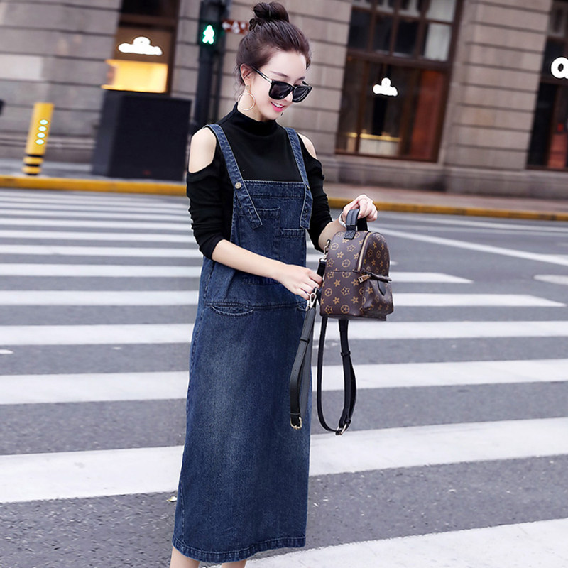 Godelin denim holding baby bag skirt women's 2022 spring and autumn straight-tube fashion suspender dress slimming one-step long skirt