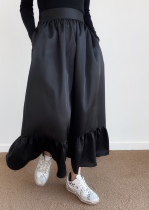 QINGLING Early Spring Elegant Satin High Waist Precision Commuter Skirt Tail A-word Little Black Dress