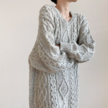 QINGLING2021 early spring wool retro twisted handmade clutter with slim sweater woven short one-piece dress