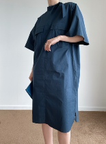 QINGLING 2021 Summer New Taste of White Lake Blue Refresh Cotton Screw Screw Frame Woman in the Front Sleeve