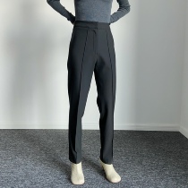 QINGLING Autumn Winter High Waist Straight Drum Wool Warm Molden Narrow Leg Conspicuity 100 Hitch Pants Black Western Pants Woman