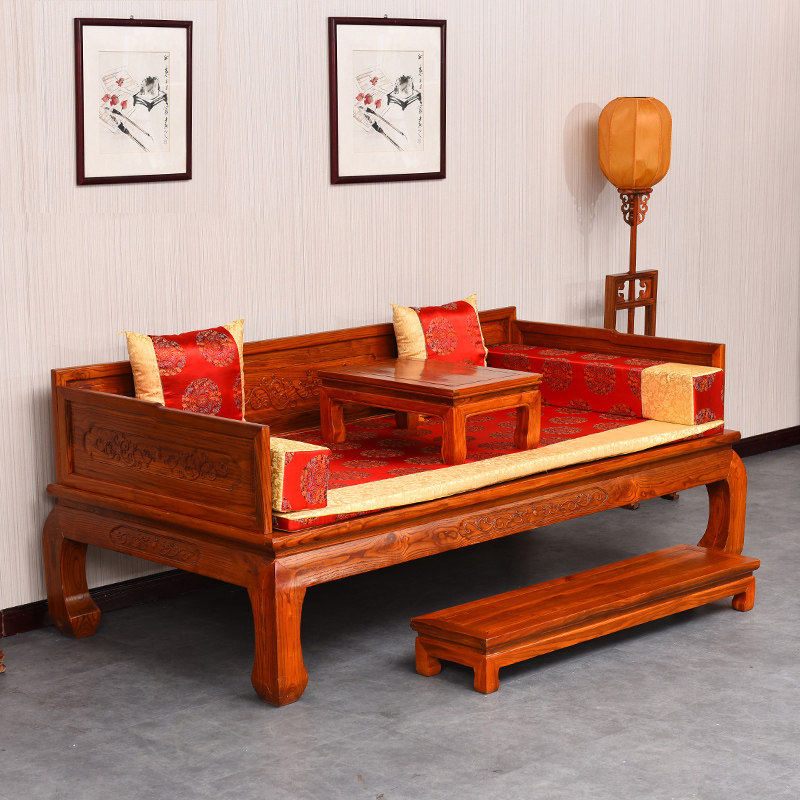 Solid wood Arhat bed three-piece sofa bed bed Chinese antique landscape Arhat bed carved tiger foot Arhat bed step