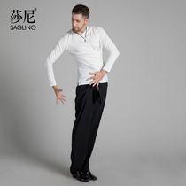Sani Adult Latin dance suit casual wear with a long sleeve practice suit T-shirt men personality elastic blouses