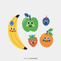 Smokebomb childrens funny illustration fruit banana apple strawberry creative tattoo sticker