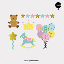 smokebomblab kids children baby one year old full moon hundred days return gift tattoo sticker combination