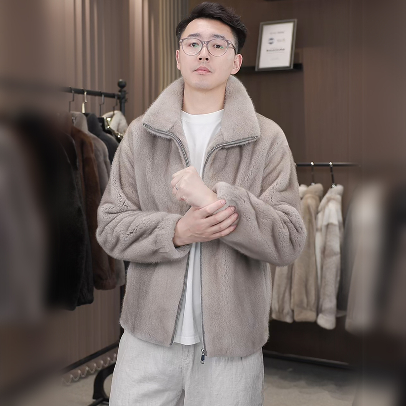 Imported Mink Coat for Men, Genuine Mink, Full Mink, Zipper, Stand-Up Collar, Short Style, Mink Fur, Men's Haining Fur Imported Mink Coat for Men, Genuine Mink, Full Mink, Zipper, Stand-Up Collar, Short Style, Mink Fur, Men's Haining Fur