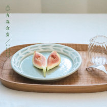 〈Aomori Shokudo〉Japanese-made Mino-yaki hand-made bay leaf coarse pottery dessert plate Fresh gray and green dinner plate