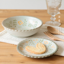 < Qingsen Canteen > Japanese Beauty Thick Burning Fresh Fields Garden Style Floral Branches Frosted Ceramic Small Dish Medium Bowl