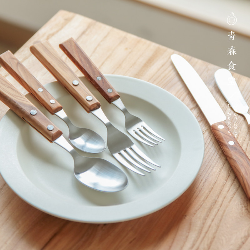 〈Aomori Shokudo〉Japanese-made Sato metal 18-8 made old wooden handle dessert spoon fork butter western food knife tableware