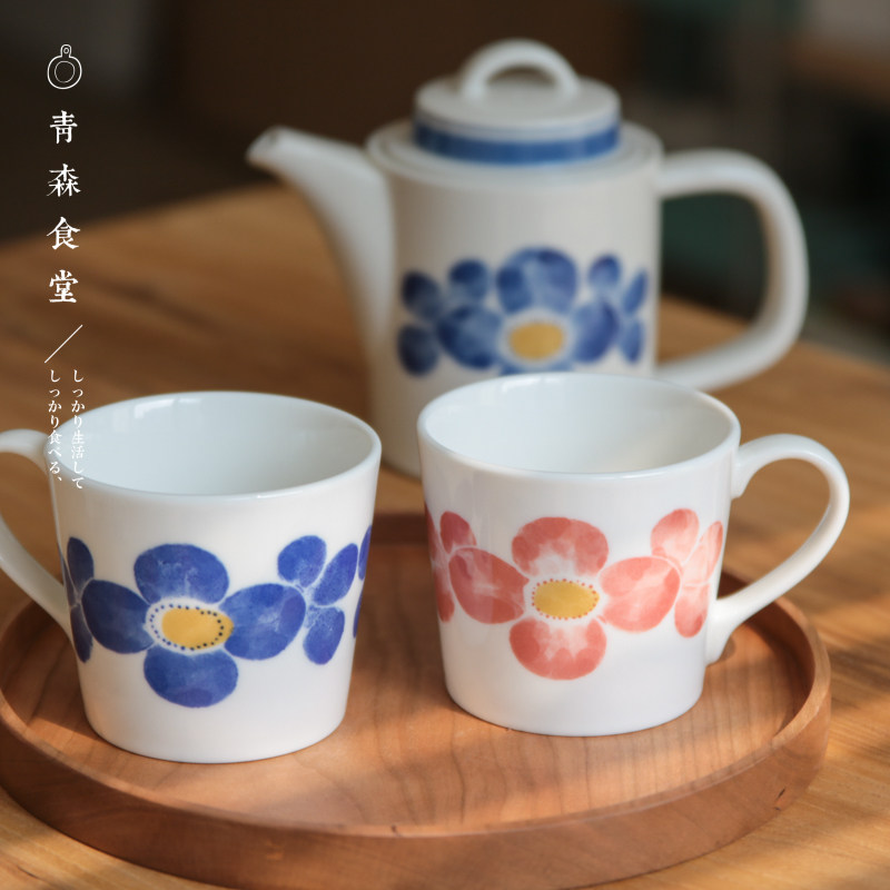 <Aomori Canteen> Japanese-made Mino-yaki Showa-style retro flower teapot mug round plate plate