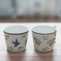 〈Aomori Shokudo〉Japanese handmade fresh animal pair cup Squirrel swallow hand-held cup coarse pottery teacup pig mouth