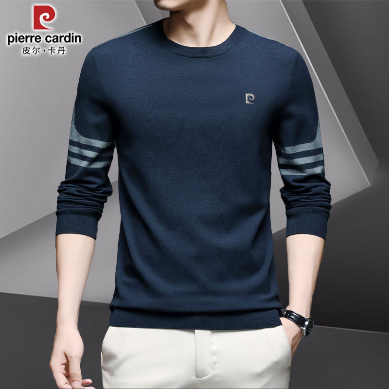 French Pierre Cardin High-End Wool Sweater Men's Knitwear Long-Sleeved T-Shirt Round Neck Spring & Fall Thin Sweater Base Layer