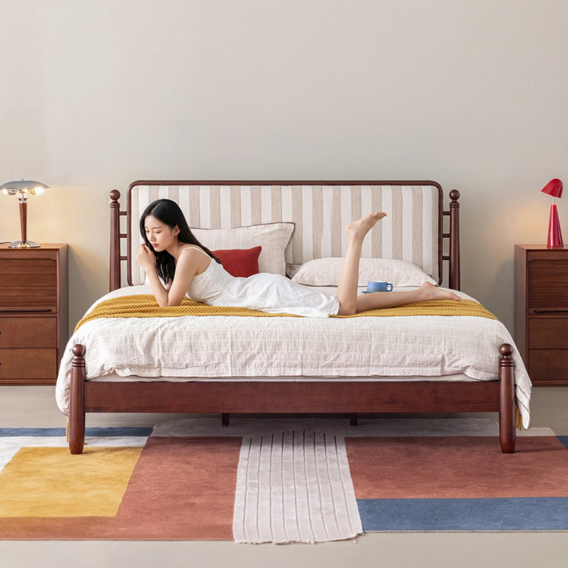 Fengchun/Wild Persimmon Vintage Style Fabric Bed with Removable and Washable White Ash Solid Wood Upholstery, Retro 1.8m Double Bed Fengchun/Wild Persimmon Vintage Style Fabric Bed with Removable and Washable White Ash Solid Wood Upholstery, Retro 1.8m Double Bed