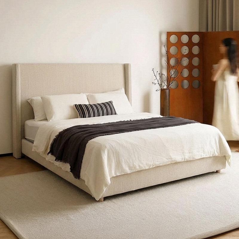 Fengchun/French-Style Suyin Bed, Removable and Washable, Wabi-Sabi Style, Flush-Edge Master Bedroom Bed, Cotton and Linen Fabric Bed, Vintage Style Double Bed Fengchun/French-Style Suyin Bed, Removable and Washable, Wabi-Sabi Style, Flush-Edge Master Bedroom Bed, Cotton and Linen Fabric Bed, Vintage Style Double Bed