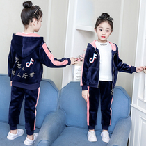 8 Girls Autumn Clothing 6 Suits 2021 Spring Autumn New 7 Children Gold Velvet Two Sets Thickened Foreign Air 9 Spring Clothing 12 years old