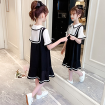 Girls College Wind Liandress Summer 2022 new children Ocean Gas Short sleeves Snow spinning Princess Dresses Girls Summer clothes