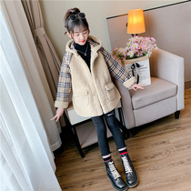 Girl Jacket Spring Autumn 2021 New Girl Lamb Wool Mesh Red Child Autumn Winter Dress Fur Integrated Thickened Blouse