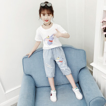 4 Girls Summer Dress 5 Suit 2022 New 6 Children Ocean Gas 7 Short Sleeve Jeans Two Sets 8 Little Girl 9 Year Old 12 12