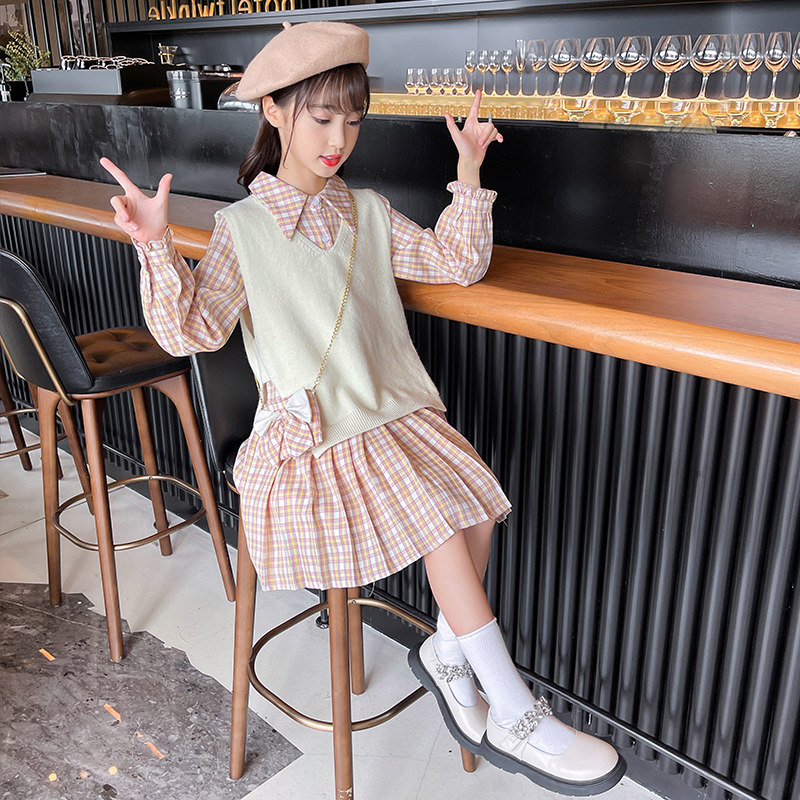 Girls Autumn Dresses 2022 New Western Style Net Red Girls Children's Clothing Autumn Princess Skirts Two-piece Suit