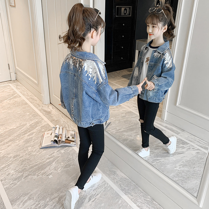 Girl Autumn Dress Denim Jacket 2022 New Children Great Child Korean Version Jacket Girl Foreign Pie Net Red 13 Year Old Blouse