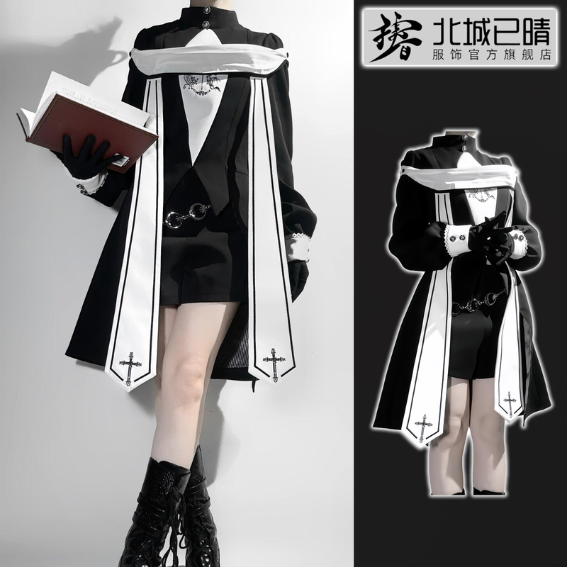 【Two-Piece Set】Original Gothic Nun Lolita Long Gown Coat and Shorts Set Oc Clothing for Women