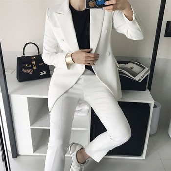 2024 Spring and Autumn New Slim Fit Korean Suit Versatile Long Sleeve Suit Jacket Nine-Point Pants Set two-piece