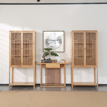 Ash wood Zen bookshelf storage cabinet storage rack new Chinese Bogu rack display rack solid wood tea rack bookcase