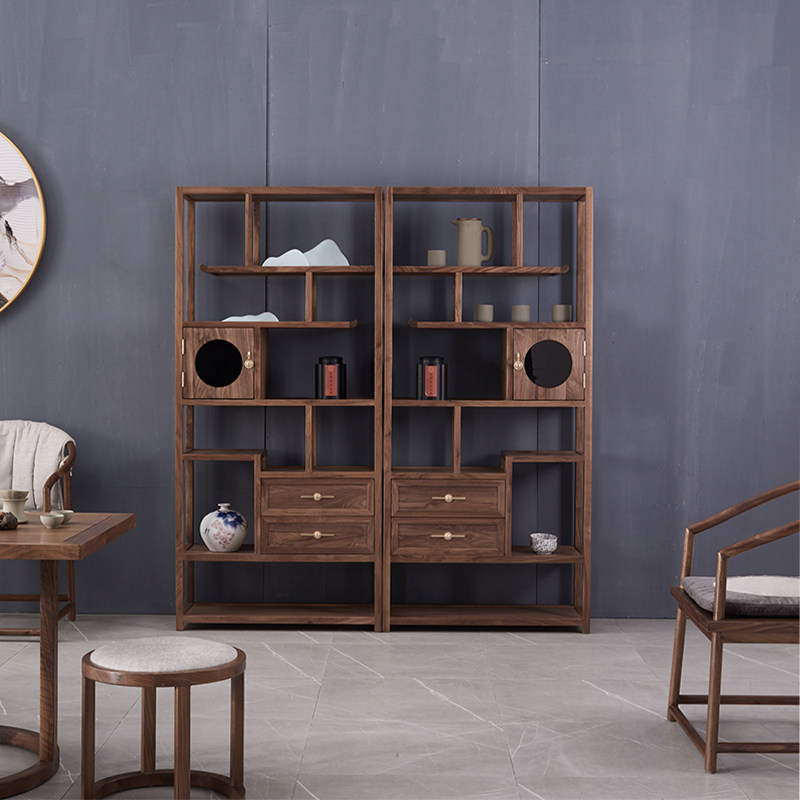 Black walnut Bogu rack new Chinese style partition display cabinet simple modern solid wood Duobaoge rack tea cabinet - Taobao