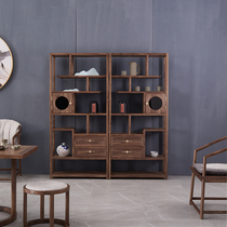 Black walnut Bogu rack new Chinese style partition display cabinet simple modern solid wood Duobaoge rack tea cabinet