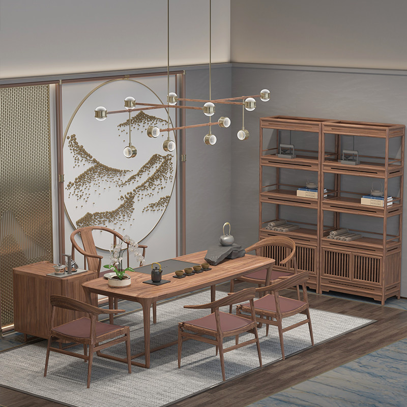 New Chinese style tea table and chair combination black walnut solid wood Kung Fu tea table modern minimalist Zen tea room furniture - Taobao