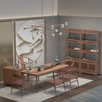 New Chinese style tea table and chair combination black walnut all solid wood Kung Fu tea table modern minimalist Zen club tea room furniture