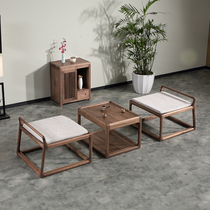 New Chinese-style balcony solid wood small tea table black walnut tea table and chair combination three-piece set home Zen Kung Fu coffee table
