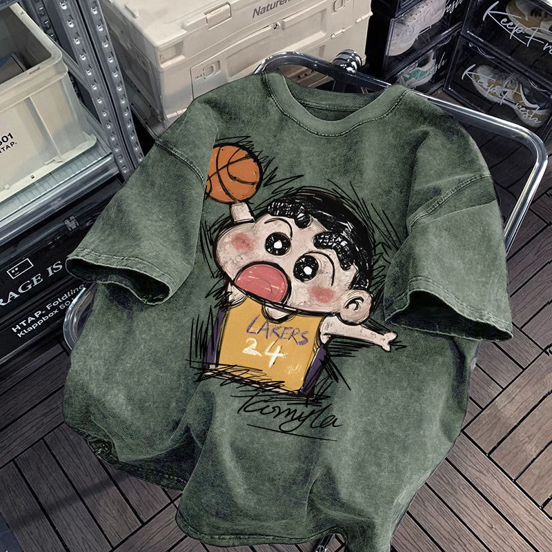 Extra Large Size 150kg Trendy Anime Crayon Shin-Chan Short-Sleeved T-Shirt for Men and Women, Summer Heavyweight Pure Cotton Couple's Top